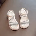 Girls' elegant white Roman sandals featuring sparkling rhinestone straps and quilted soles - Size 23 (Length 15.0) / Off White