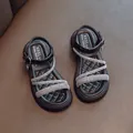 Elegant girls' black Roman sandals with sparkling silver glitter straps and soft soles - Size 23 (Inner Length approx 15.0cm) / Black