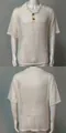 Front and back view of men's cream hollow-out knit polo shirt with lapel collar - M / Tops / White
