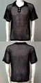 Detail view of men's black hollow-out mesh knit polo shirt, showing front and back - M / Tops / Black