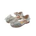 Sparkly silver girls princess shoes with butterfly knots, pearls and rhinestone details - Size 21 (13.3cm) / Silver