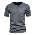 Maglietta Henley grigia a maniche corte da uomo con vestibilità slim e scollo rotondo - Grigio scuro