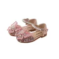 Sparkly pink girls' princess shoes with butterfly rhinestones and pearl straps - Size 21 (13.3cm) / Pink
