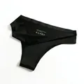 Black seamless ice silk sports thong for women with a comfortable wide mid-waist band - M / Bottoms / Black