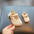 Zapatos tipo merceditas beige transpirables para niñas con detalles de flores y suela blanda - Beige