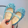 Elegant blue sparkly rhinestone princess flats for girls Mary Jane style dance shoes - 21 / Blue