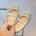Elegant girls' silver sequin princess shoes featuring sparkling rhinestones and strap - 21 / Silver
