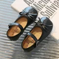 Chaussures classiques Mary Jane en cuir noir pour filles avec nœud et semelle souple confortable - 21 / Noir