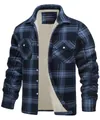 Dettaglio della calda fodera in pile beige all'interno di una giacca a quadri blu da uomo - Taglia S / Top / Blu grigiastro