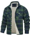Giacca di flanella a quadri verde da uomo con calda fodera in pile sherpa bianco morbido - 3XL / Top / Verde