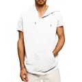 Front detail view of white sleeveless hoodie vest for men with drawstring and pocket - M / Tops / White