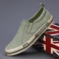 Stylish men's green canvas slip-on loafers with camo pattern for casual autumn wear - 38 / Grass Green