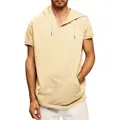 Detailed shot of men's loose sleeveless hoodie in sand beige perfect for casual sports - M / Tops / Light Khaki