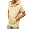Vue détaillée d'un sweat à capuche beige à manches courtes pour homme avec poche - M / Hauts / Kaki