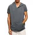 Detailed view of grey men's oversized sleeveless hooded vest with front pocket - M / Tops / Iron Grey