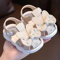 Cute beige baby girl sandals with sparkling bow and soft anti-slip sole for toddlers - 16 / Off White