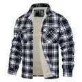 Classic men's black and white plaid flannel jacket featuring a warm sherpa fleece lining - S / Tops / Black and White Plaid