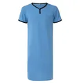 Men's breathable light blue long-line nightshirt with black V-neck and pocket - S / Tops / Blue