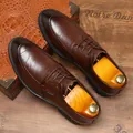 Professional men's dark brown leather business dress shoes with polished finish - 38 / All-season Style / Brown