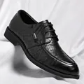 Classic black hand-scratched leather dress shoes with elegant perforations for men - 38 / Hollow Style / Black