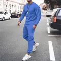 Men's vibrant blue solid leisure tracksuit set with long-sleeve sweatshirt and joggers - Light Blue