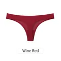 Seamless wine red ice silk thong for women, low waist sport style underwear - M / Bottoms / Burgundy