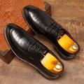 Premium black formal business leather shoes for men featuring a unique hand-grab texture - 38 / All-season Style / Black