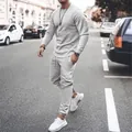 Men's casual light gray tracksuit set with crew neck long sleeve top and matching joggers - S / Top And Bottom / Gray