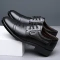 Elegant detail of men's black leather dress shoes with soft cap-toe design and laces. - 38 / Lace-up Style (618) / Black