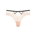 Sexy peach pink lace thong with heart cutout design and black waistband for women - S / Bottoms / Nude