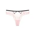 Elegant pink lace thong with black waistband and scalloped edges - Pink