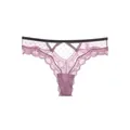 Sexy purple lace thong underwear with heart-shaped cutout and delicate polka dot mesh - Fuschia