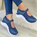 Blue breathable knitted mesh Mary Jane sneakers with platform sole for women active wear - 35 / Blue