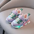 Stylish breathable children's LED sneakers with purple mesh and soft sole for toddlers - Size 21 (Length approx 13.5cm) / Pink