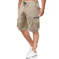 Men's khaki cargo shorts with multi-pockets and drawstring for summer casual wear. - M / Bottoms / Khaki
