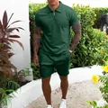 Ensemble deux pièces slim décontracté polo et short pour homme vert foncé - Vert