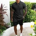 Ensemble d'été décontracté deux pièces polo et short noir ajusté pour hommes - Noir