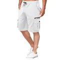Men's loose fit white cargo shorts with multi-pocket design and drawstring waist - M / Bottoms / White