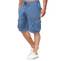 Loose fit blue men's cotton cargo shorts with multiple pockets and drawstring waist - Denim Blue