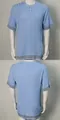 Vorder- und Rückseite eines blau gestreiften Strick-Poloshirts mit Rippenmuster - Blau