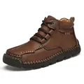 Chaussures décontractées en cuir marron cousues main pour hommes avec semelle antidérapante - 38 / Brun Foncé