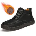 Bottines décontractées noires pour hommes avec surpiqûres main et doublure polaire chaude - 38 / Chaussures En Coton Noir