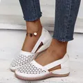 Women's stylish white flat casual sandals with breathable laser-cut hollow details - 35 / White