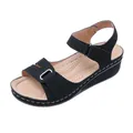 Black wedge sandals for women with comfortable velcro straps and stylish fish mouth design - 37 / Black