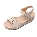 Side detail of beige women's wedge sandal with fish mouth design and Velcro strap - 37 / Off White