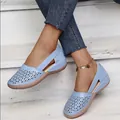 Premium light blue flat hollow-out laser-cut casual sandals for women variant style - 35 / Blue