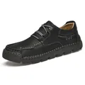 Men's handmade black leather casual shoe with durable rubber sole and lace-up design - 38 / Black