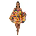 Vestido corto estampado de flores con hombros descubiertos y mangas de murciélago moda - S / Vestidos / Estampado Naranja