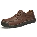 Premium brown handcrafted leather casual loafers for men featuring slip-resistant rubber sole - 38 / Dark Brown