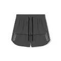 Detail view of mens grey athletic shorts with side zipper pockets and reflective strips - Carbon Gray